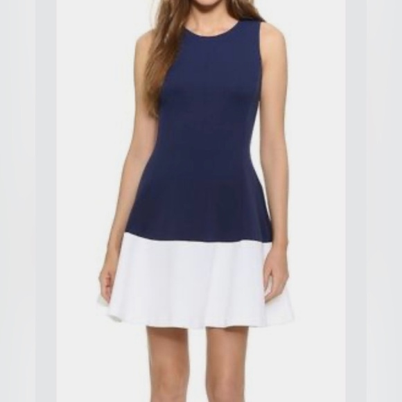21 Saints Navy White minidress Sleeveless S Colorblock Drop skirt pleated NEW - Picture 1 of 11